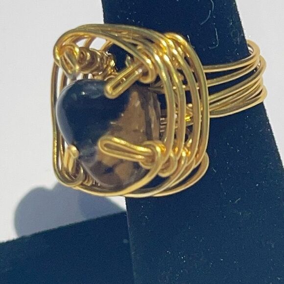 🔥 NATURAL ONYX  WIREWRAPPED GENUINE GEMSTONE CHUNKY RING 🔥 - Picture 6 of 7